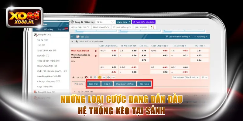 Những loại cược đang dẫn đầu hệ thống kèo tại sảnh